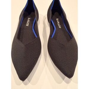 Rothys The Point Black Solid Pointed Toe Knit Flats Womens 9.5 Blue Halo